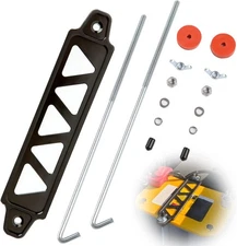 Aluminum Black Car Battery Hold Tie Down Bracket Mount Kit + 10'' J-Hooks Bolts
