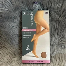 Silk Impressions Sheer Light Support Womens Size XXL Rich Tan High Waisted