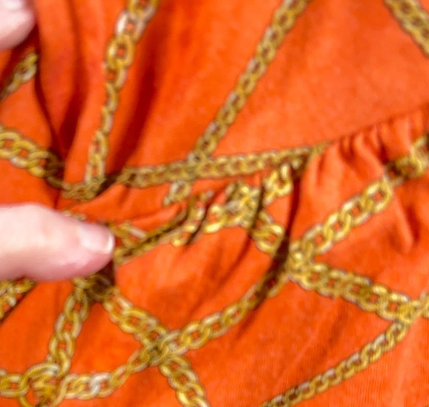 Blusa boho Michael Kors naranja con estampado de cadena talla L manga campana - defectuosa Foto 4 de 4