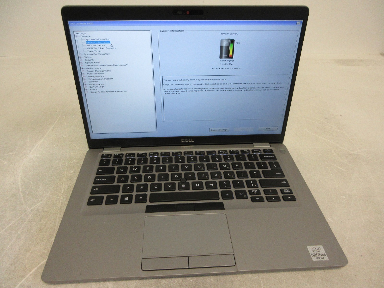 Dell Latitude 5410 Core i7-10810U 1.10GHz 16GB 512GB Hard Drive No Power Adapter