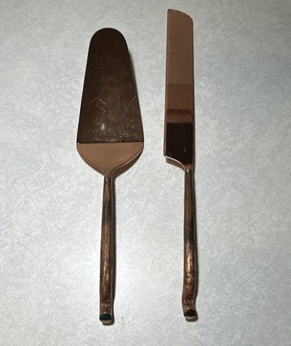 Copper Cake Knife & Server Set, Glossy Finish, 11 Inch, 2 Piece Heavy Duty