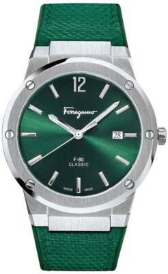 Ferragamo Mens F-80 SFDT00519 Classic Watch Green Silicone Strap