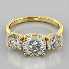 4 Ct Round Cut Diamond Simulated Wedding Three Stone Ring 14K Yellow Gold Over
