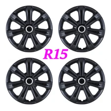 15" Set Of 4 Wheel Hub Caps Cover Replacements for R15 Tire & Steel Rim Black