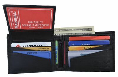 Mens Black Bifold Lambskin Leather Wallet W/ Removable Double ID Card Holder