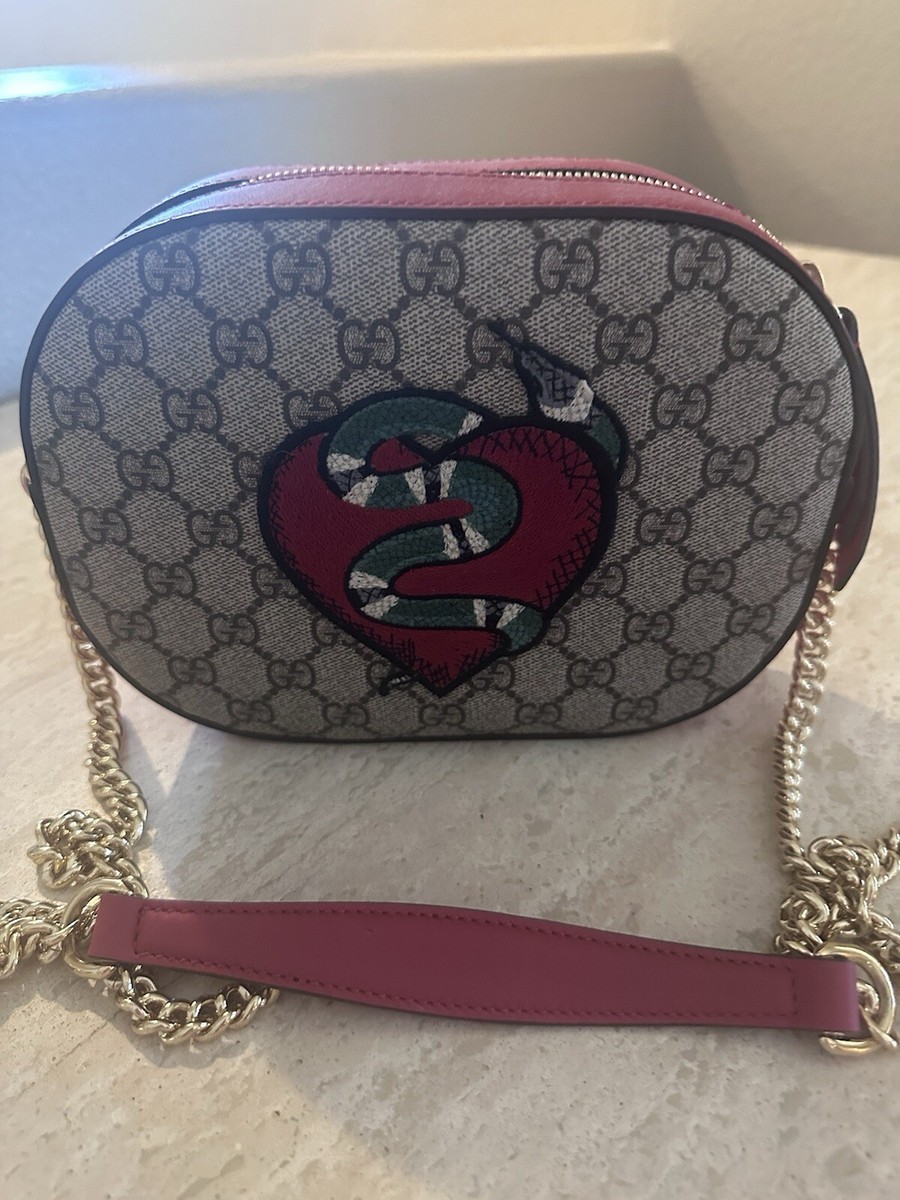 gucci GG Supreme Monogram Kingsnake Heart Embroidered Mini Chain