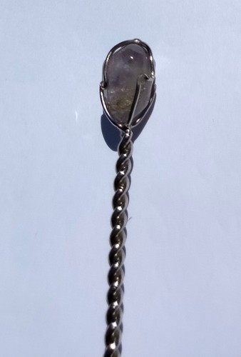Handgefertigter silberfarbener Metall 3 5/8" L Löffel mit verdrehtem Griff Amethyststein - Bild 5 von 6