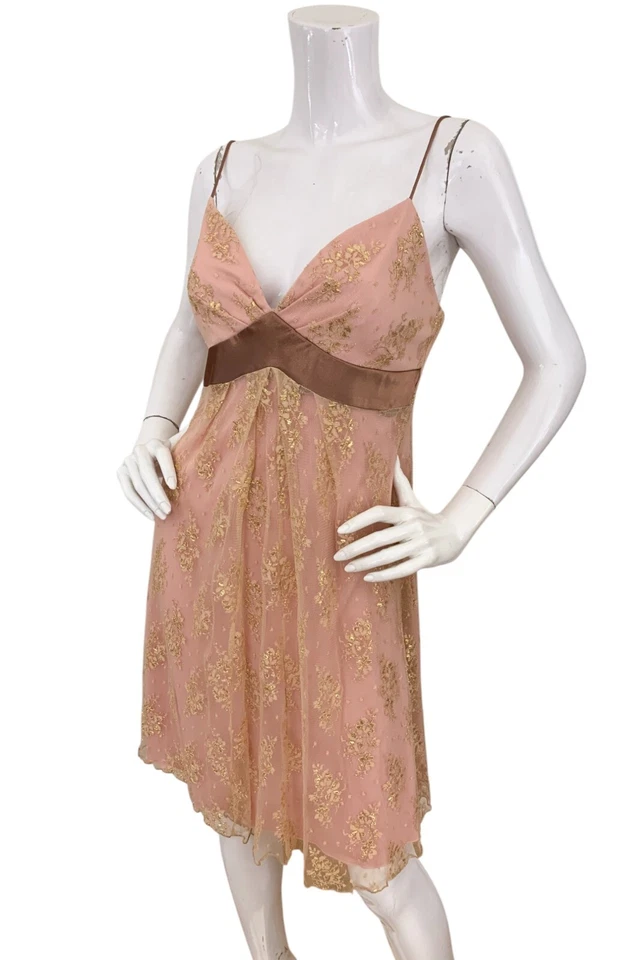 Vestido Vintage Y2K WINDSOR Dorado Encaje Hada Coqueta Babydoll Correa Espagueti Talla L Foto 2 de 4
