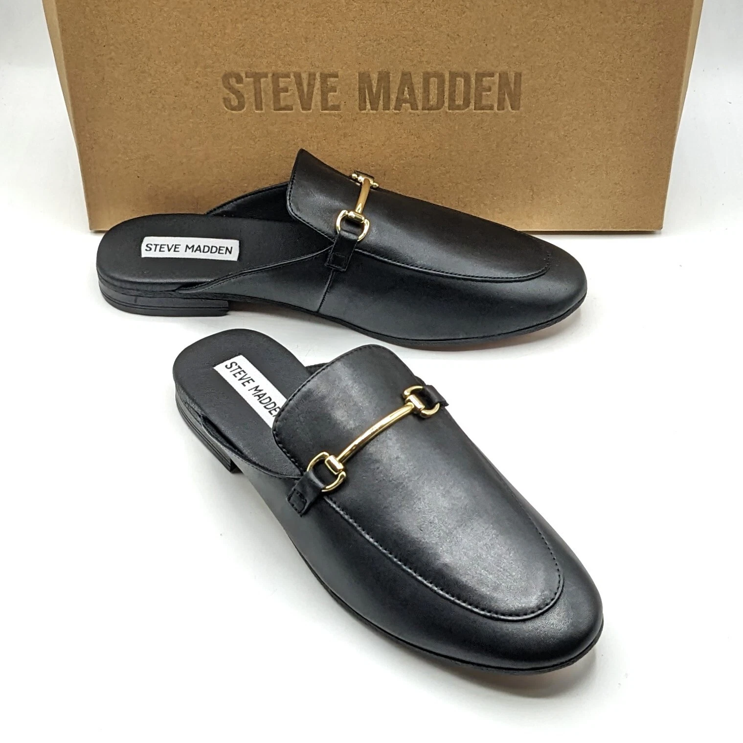 Steve Madden Galilea Women’s Mule Slip-On Leather Shoe (Black w/ Gold Accent) 6