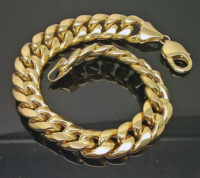 Real 10K Yellow Gold Thick Miami Cuban Bracelet 11mm Inches Long