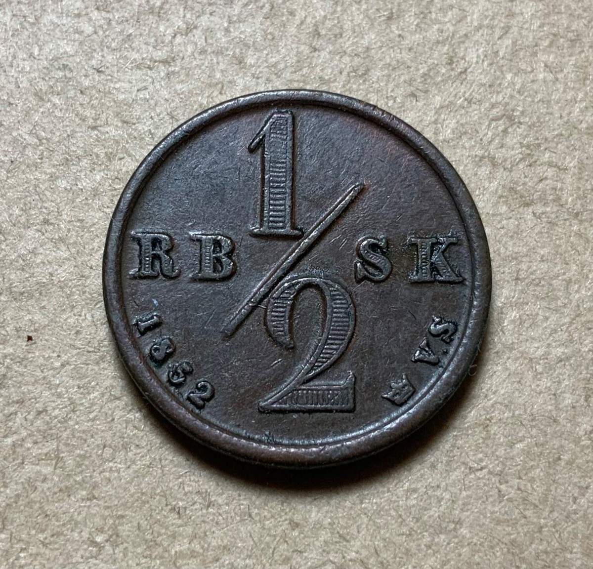 1852年　デンマーク　½ Rigsbankskilling 1852 Denmark 1/2 Rigsbankskilling - Frederik VII - High