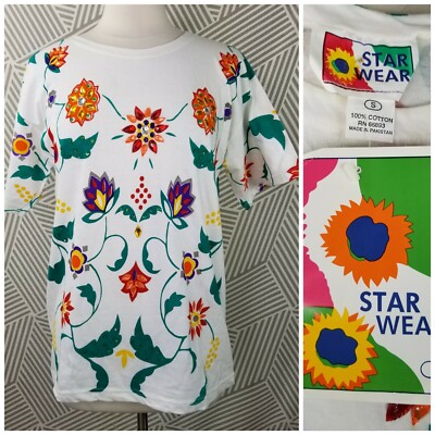 Vintage New Novelty Beaded Bling Gem T-Shirt Size Small Floral NOS Sequin top