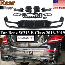 Glossy Black Rear Diffuser w/Exhaust Tips For Benz W213 E300 E500 E53 E63 Sedan