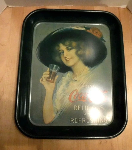 VINTAGE 1912 COCA-COLA METAL SERVING TRAY HAMILTON KING GIRL, 70s Repro
