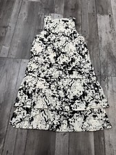 Banana Republic Abstract Viscose Tiered Dress Sleeveless Keyhole Black Ivory 6