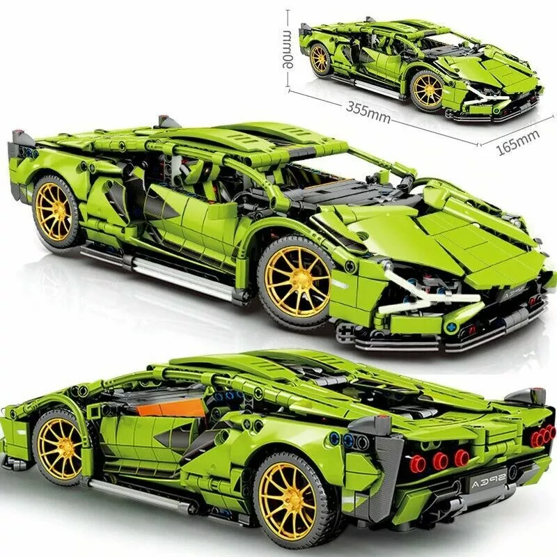 Green Lamborghini Technic Racing Building Blocks Super Sports Car Assembly  Toys