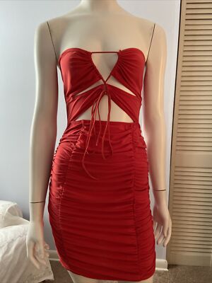 Pretty Little Thing Women's Coral Red Ties In Front Bodycon Dress Sz 6 NWT  | eBay