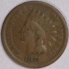 1874 Indian Head Cent 1C-VG