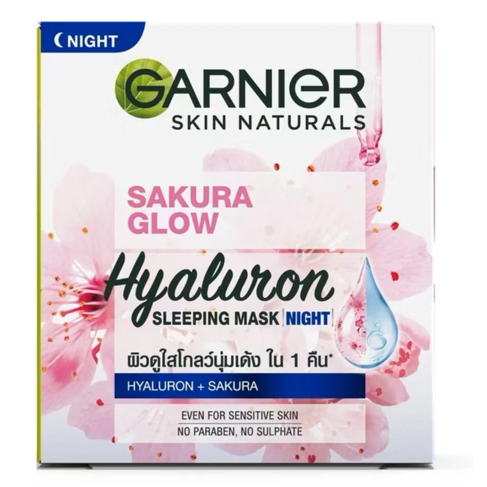 Máscara para dormir Garnier Sakura Glow crema de noche brillo rosado piel 50 ml Foto 2 de 4