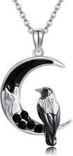 Raven Crow Necklace Sterling Silver Crescent Moon Witchy Pendant Jewelry Gifts