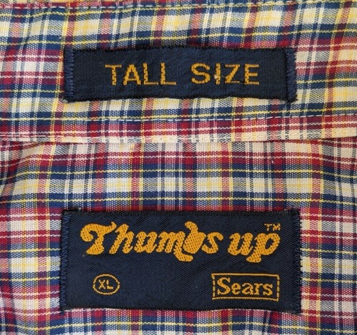Vintage Thumbs Up By Sears Herren XL Knopfleiste Kurzarm Karo Tall Size Hemd - Bild 6 von 8