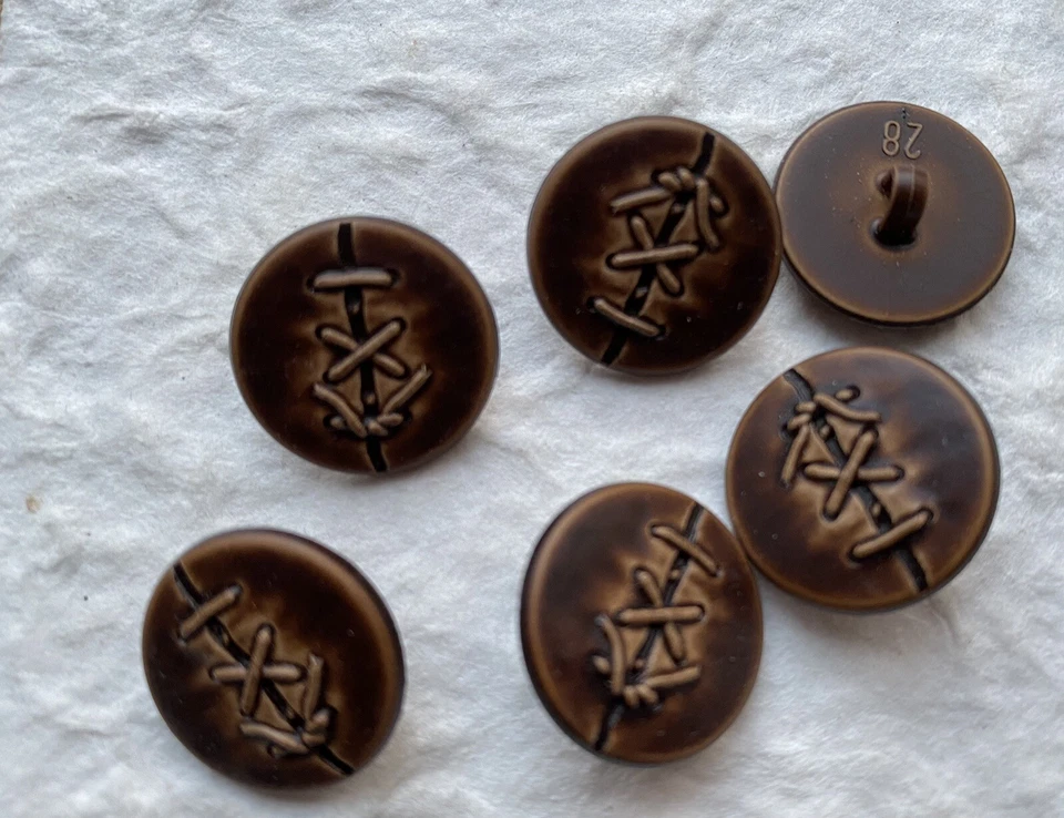 6 Stück Knöpfe 28 ❤️❤️❤️ braun Lederoptik Naht Mantel Jacke edel Ersatzknopf - Bild 3 von 3