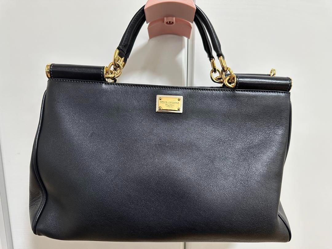 DOLCE & GABBANA D&G Leather Tote Bag Women Black 2way entic | eBay