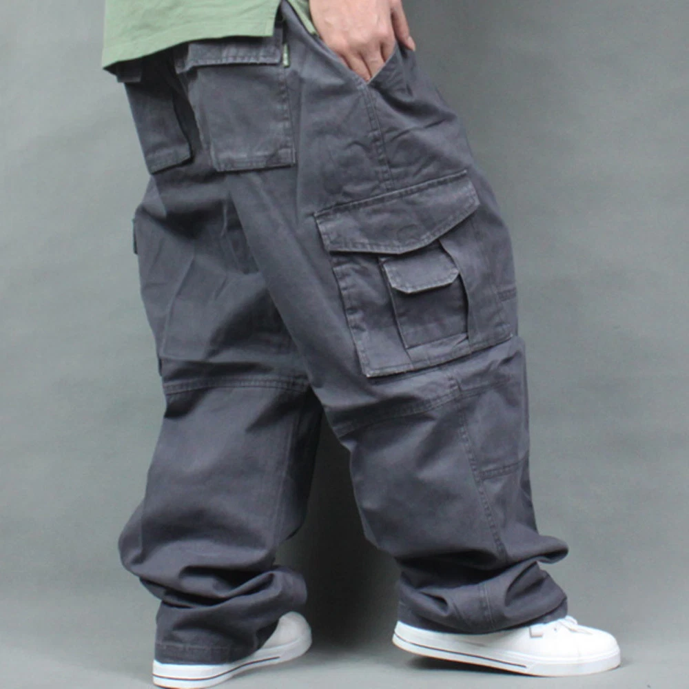 Men Plus Size Cargo Trousers Outdoor Dance Pants Loose Baggy Hip Hop Pocket  New