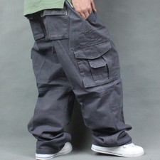 Men Plus Size Cargo Trousers Outdoor Dance Pants Loose Baggy Hip Hop Pocket New