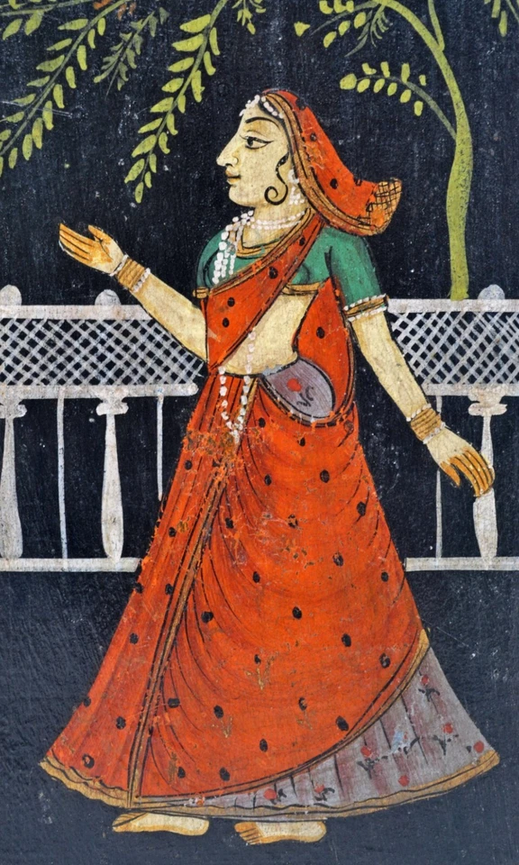 Painel de parede antigo de madeira para mulher pintura de senhora original antigo fino pintado à mão - Imagem 4 de 4