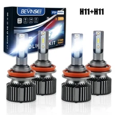 Bevinsee H9 H11 LED Headlight Combo Bulbs High Low Beam 6000LM 6000K White Lamps