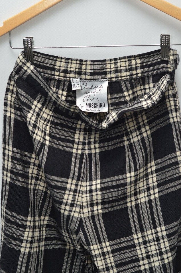MOSCHINO Vintage Women's Wool Cheap and Chic Plaid Trousers UK14 Made