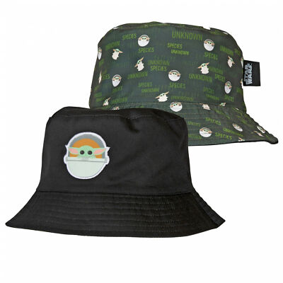 Star Wars Mandalorian Baby Yoda/Grogu Reversible Bucket Hat - Black Canvas Unisex