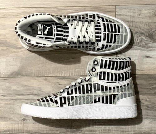 Puma Ralph Sampson Women’s Sneakers Sz 6 Black White Lace Mid Logo. 371813 01 D3