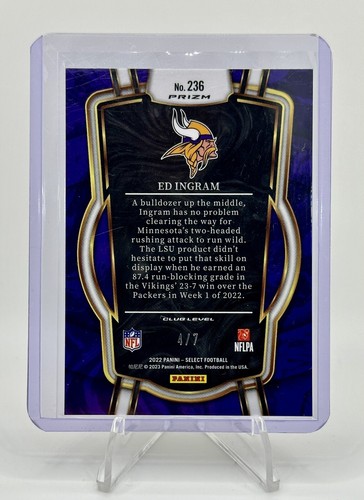 2022 Panini Select Ed Ingram #236 FOTL Orange Pulsar /7 Rookie Vikings - Picture 2 of 2