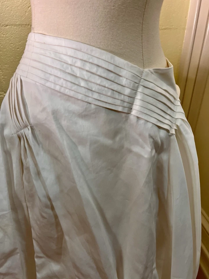 JIL SANDER  White Cotton Poplin Knit Lattice Trim A-Line Skirt Made Italy Sz 48 - Image 2 of 4