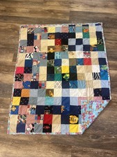Vintage Handmade multi color Squares Child's Baby Quilt blanket 39"X 48"