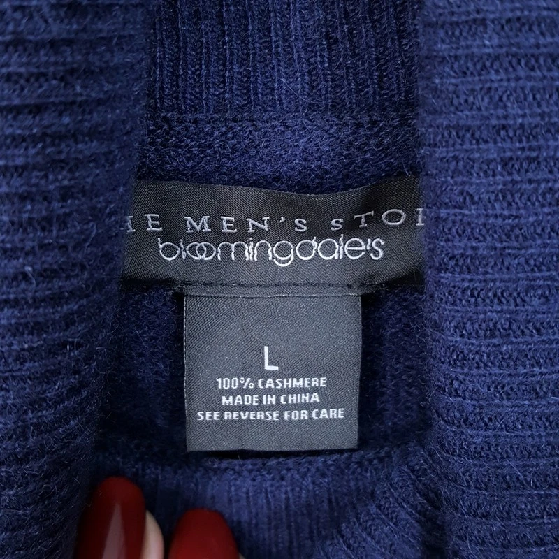 Suéter BLOOMINGDALES Para Hombre Grande Azul Marino Pullover Cuello Alto 100% Cachemira Foto 2 de 4