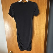 Express Black Solid Crew Neck Short Sleeve Ruched Stretch Bodycon Dress XS