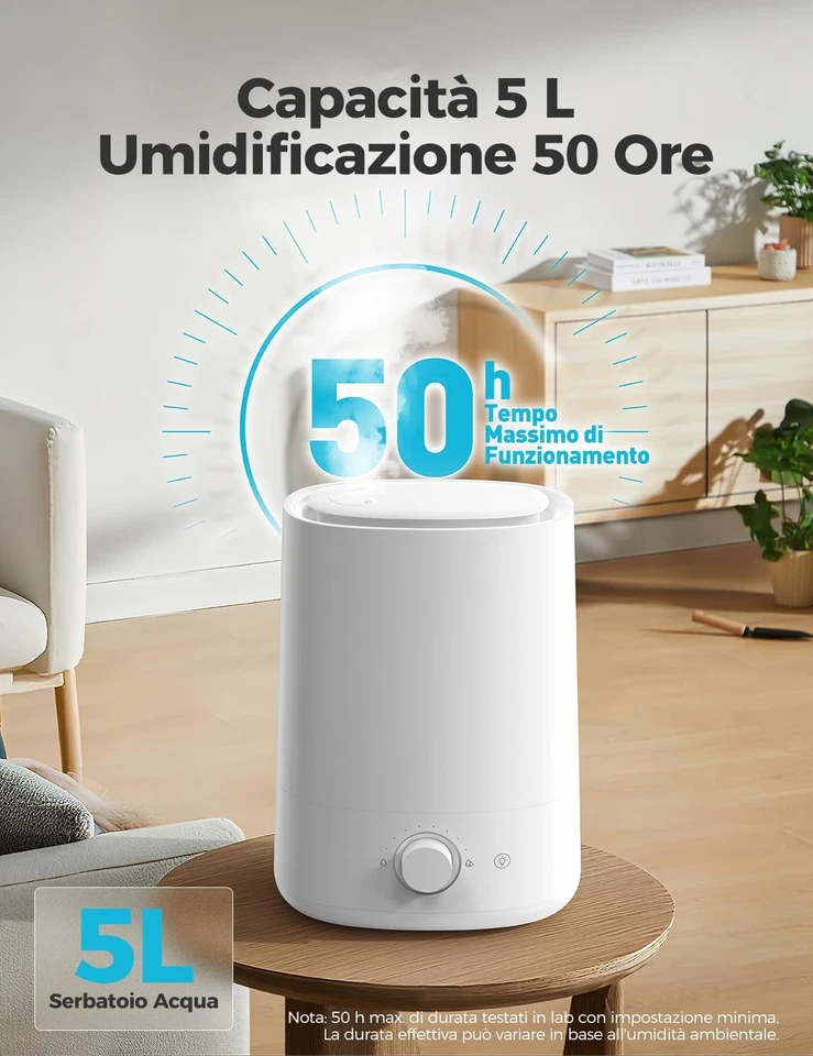 Umidificatore Ambiente 5L, a Nebulizzazione Ultrasonica Con Diffusore Di Oli Ess - Immagine 2 di 4