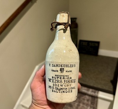 F Sandkuhler s Superior Weiss Beer Collington Ave Baltimore MD Stoneware Bottle