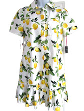 Cynthia Rowley Women's size S Lemon STRETCH Short Sleeve Mini Sundress Ruffled