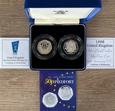 1998 50p 2x EEC EU Stars NHS 25th Anniversary Silver Proof Piedfort Coins