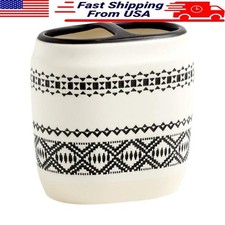 Ceramic Dual Opening Toothbrush Holder Boho Tribal Design Bathroom Accessory New