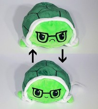 TeeTurtle Reversible Cute Happy Sad Grumpy Green Turtle Stuffed Plush Toy 5" EUC