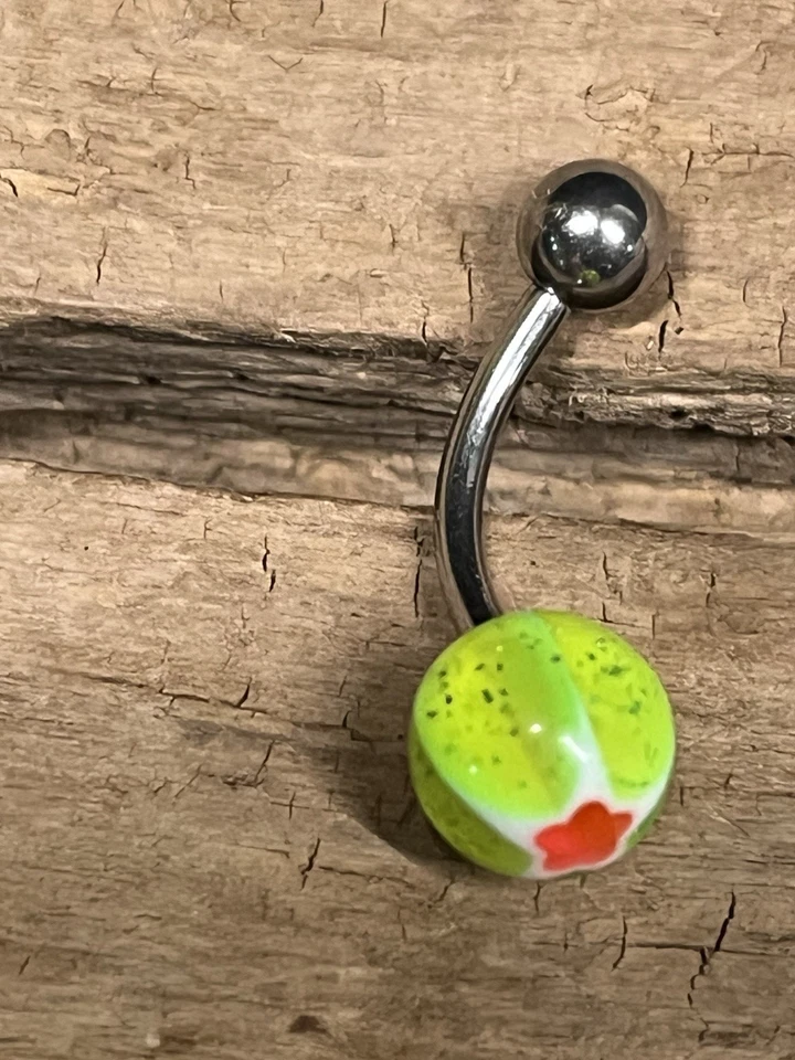 ANILLO OMBLIGO VINTAGE Y2K ACERO INOXIDABLE BOLA VERDE NEÓN Foto 2 de 4