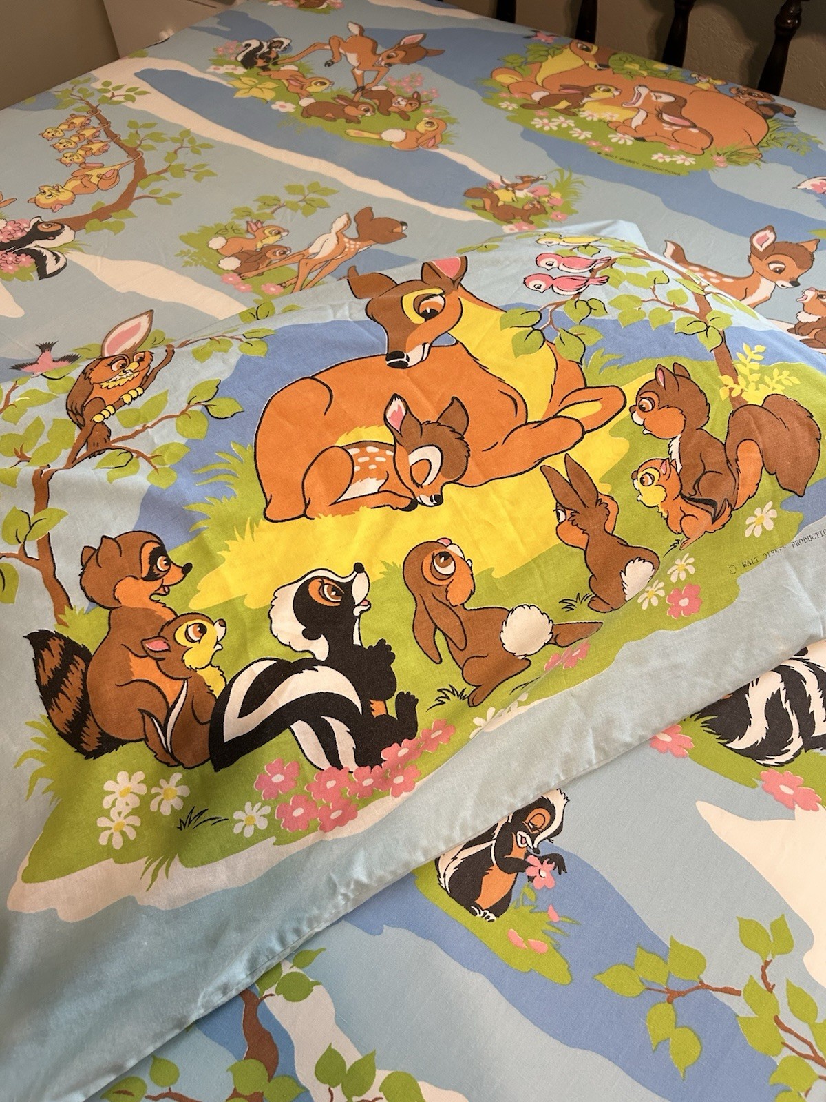 Vintage 70's Walt Disney’s Bambi bed sheet FULL size Complete Set Great Colors