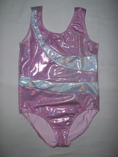 Girls 10-12 metallic iridescent leotard pink w/silver nip tween gymnastics