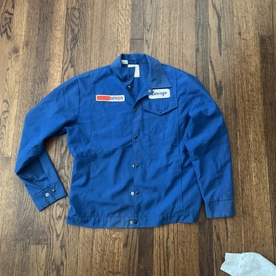 Vintage Union 76 Gas Oil Work Shirt Jacket Thin Blue Workrite Uniform California