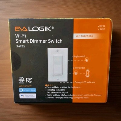 EVA LOGIK WF31 Wi-Fi 3-way Smart Dimmer Wall Switch, White, 2-Pack